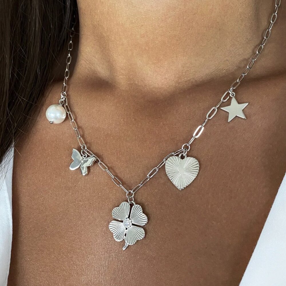Jennifer Miller 14k white gold plated Clover Charm Necklace New VALENTINES DAY!